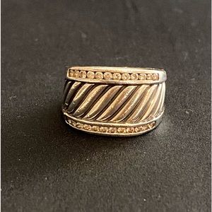 DAVID YURMAN Sterling Silver Diamond Cable Cigar Band Ring size 7.